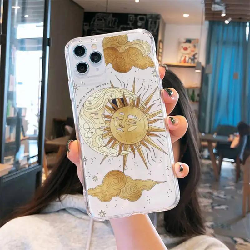 Funny Sun Moon Face Shockproof Phone Case For iPhone 15 14 11 12 13 Pro MAX Mini XS XR SE 14 Plus Fundas Transparent Back Covers