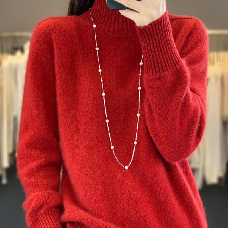 Thickened Half-high Neck Sweater for Women In Autumn and Winter New Simple and Versatile Cashmere Knitted Sweater Warm Base Shirt