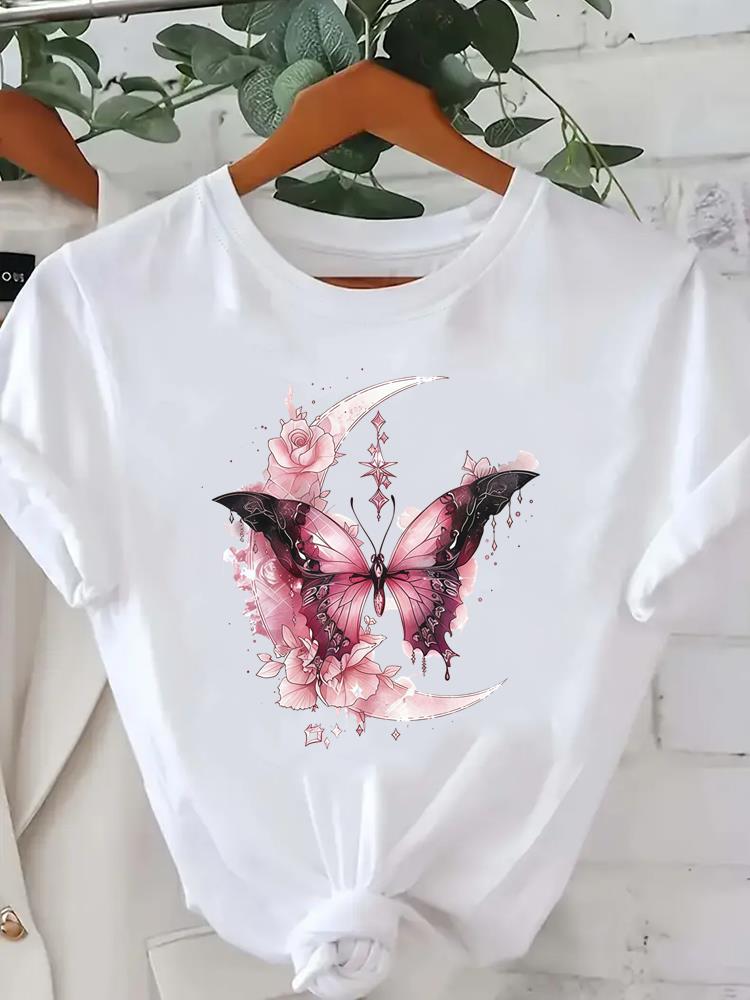 (Asian Size) Tee lovely flower watercolor cute Lady Female Clothing T Shirt Printed Women Casual Fashion Top Graphic Short Sleeve T-shirts
