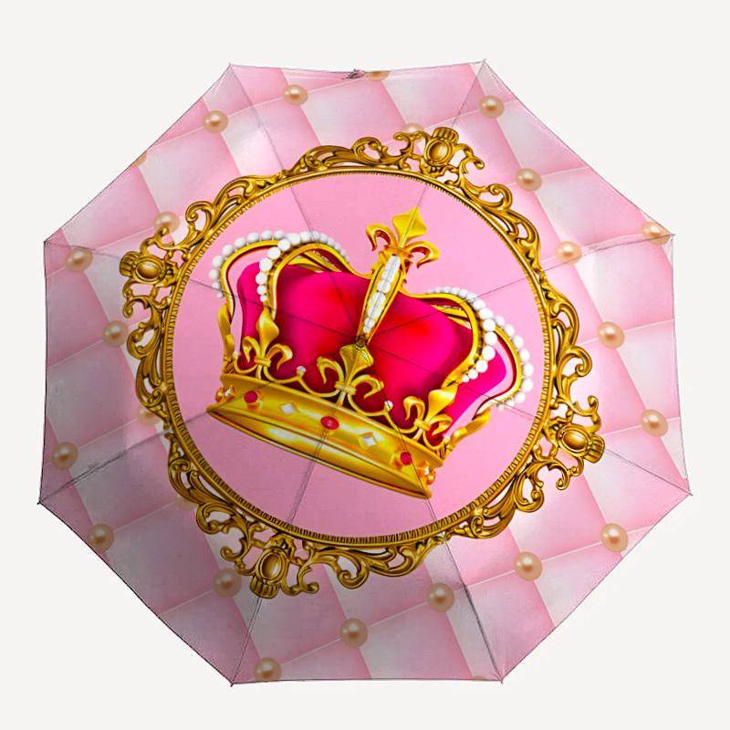 1pc Crown Decor Automatic Folding Umbrella - Portable Collapsible Design, 8-Rib Iron Frame, Durable Fabricyy251125004