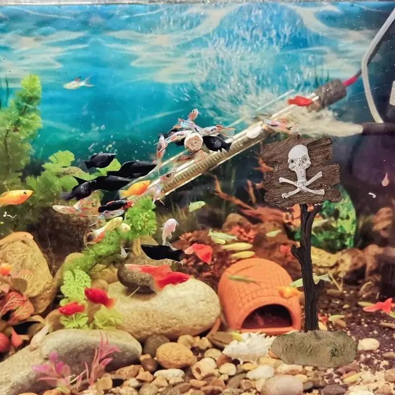 Funny Resin Shark Warning Road Sign Aquarium Ornament, Mini Underwater Landscape Decor Accessory for Fish Tank Landscaping