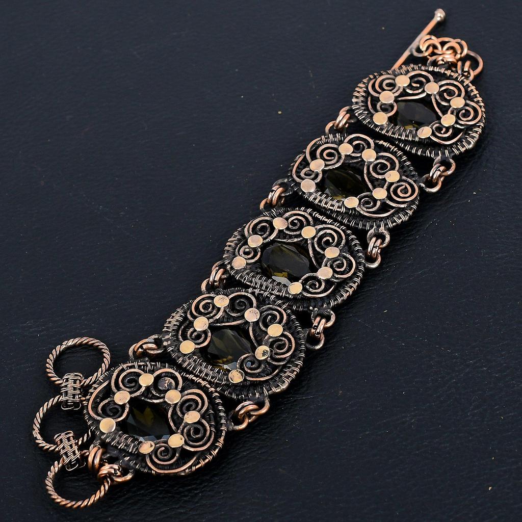 Smoky Topaz Handmade Latest Design Jewelry Bracelet, 999 Copper Wire Wrapped Gemstone Bracelet, Gift For Mother