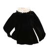 Slimming Velvet Lace Top with 3D Floral Design - Women's Spring Long Sleeve
