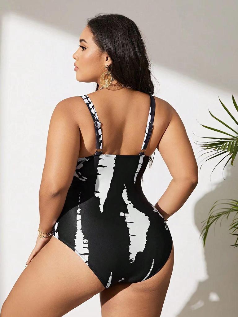 2026 Plus Size Digital Print Slimming One-Piece Bikini Swimsuit