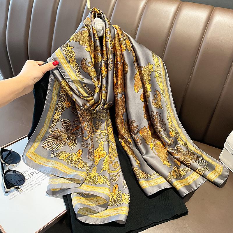 Spain Fashion Brand Women Silk Scarf Luxury Floral Stain Pashmina Shawls and Wraps Foulard Femme Bufandas Beach Hijab 180*90Cm
