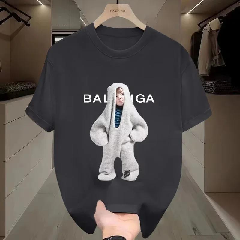 

2025 Heavy Trendy Brand Round Neck T-shirt Double Yarn Combed Pure Cotton Short-sleeved Men s T-shirt Top 4XL