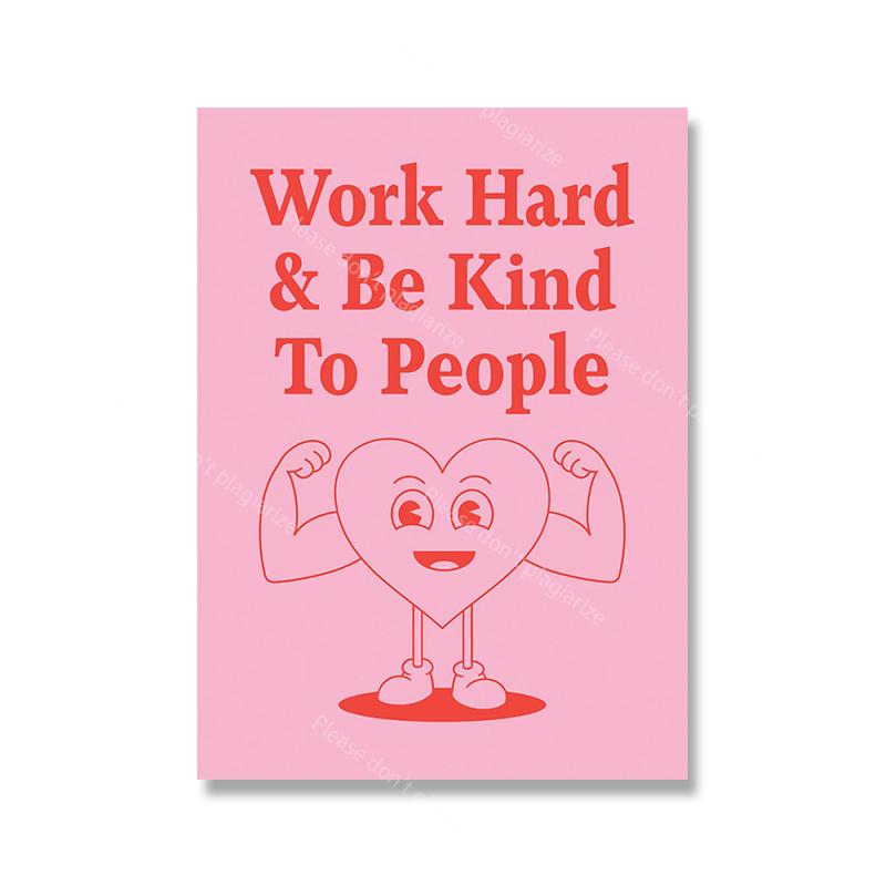 Retro Girl Power Inspirational Quote Prints Pink Wall Art Be Kind Typography Poster For Kids Nursery Living Room Decor Pictures