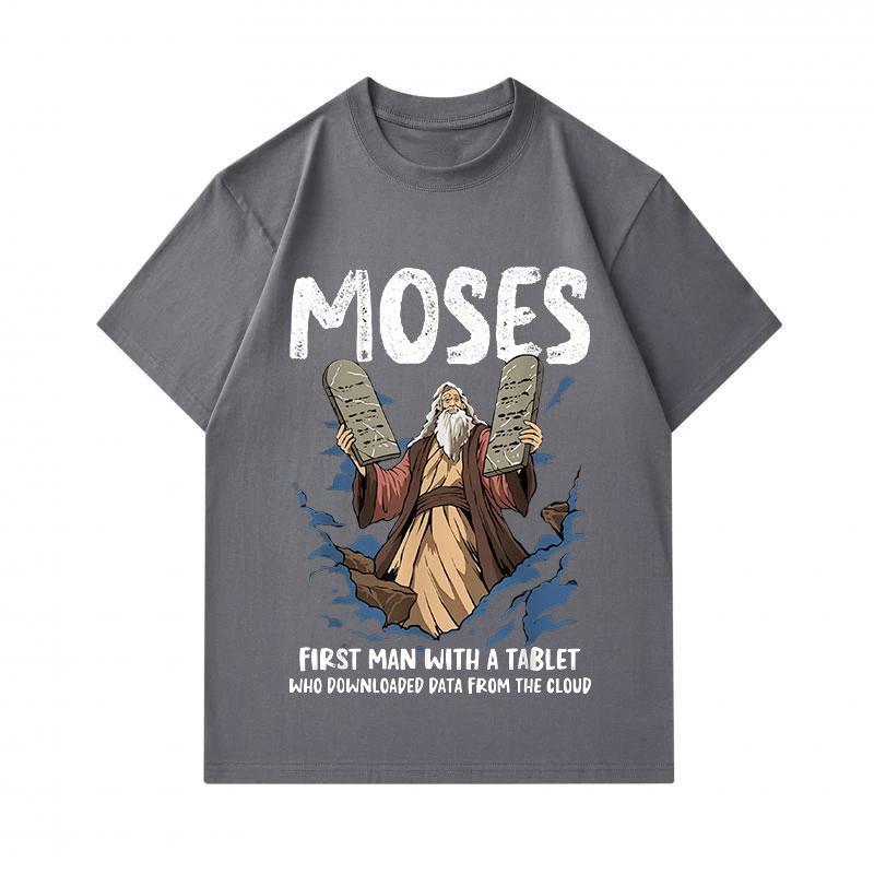 Men's 100% Cotton Crew Neck Short Sleeve T-Shirt, Funny Moses Tablet Cloud Data Print Casual Graphic Tee, Comfortable Breathable Summer Tops for Daily