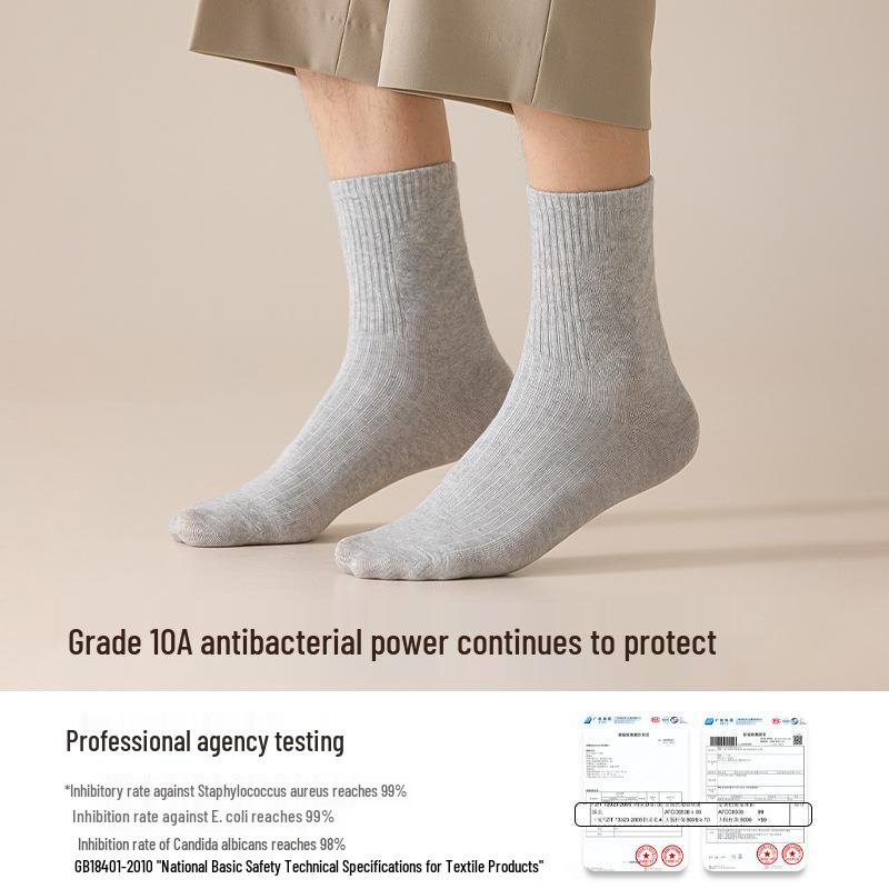 Men's Pure Cotton Antibacterial Mid-Calf Black Business Socks - 2025 New Autumn/Winter Style.