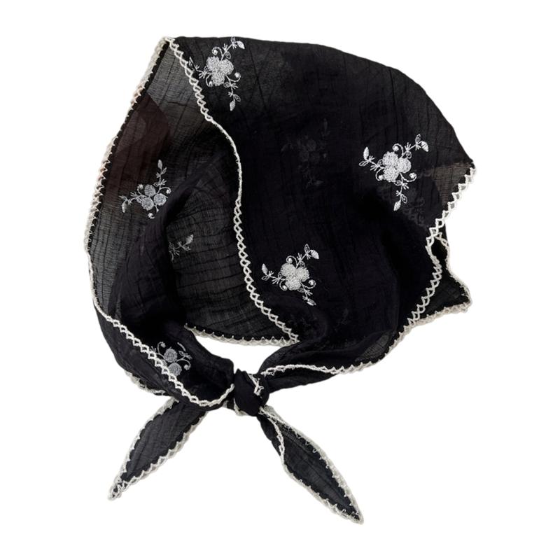 

Floral Embroidered Scarf Compact Foldable Design Headscarf Multipurpose Head Wrap Small Shoulder Shawl or Neck Cover чёрный