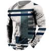 Round Neck 3D Irregular Color Matching Printed Top Fashionable Casual Long Sleeved Men's T-shirts