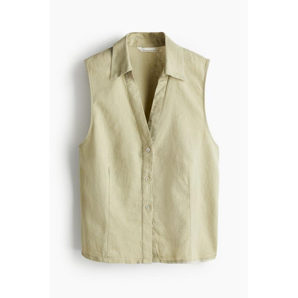 

HM Рубашка без рукавов из смесового льна светло-зеленый хаки