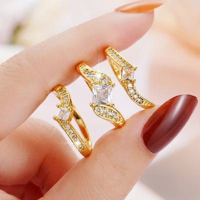Huitan Luxury Princess Square CZ 3Pcs Set Rings for Women New Modern Trendy Engagement Wedding Female Accessories New Jewelry
