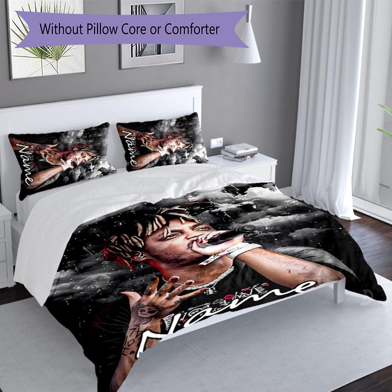 3pcs Custom Name Juice WRLD Set,Includes 1 Duvet Cover and 2 Pillowcases,All-season Bedroom Decor