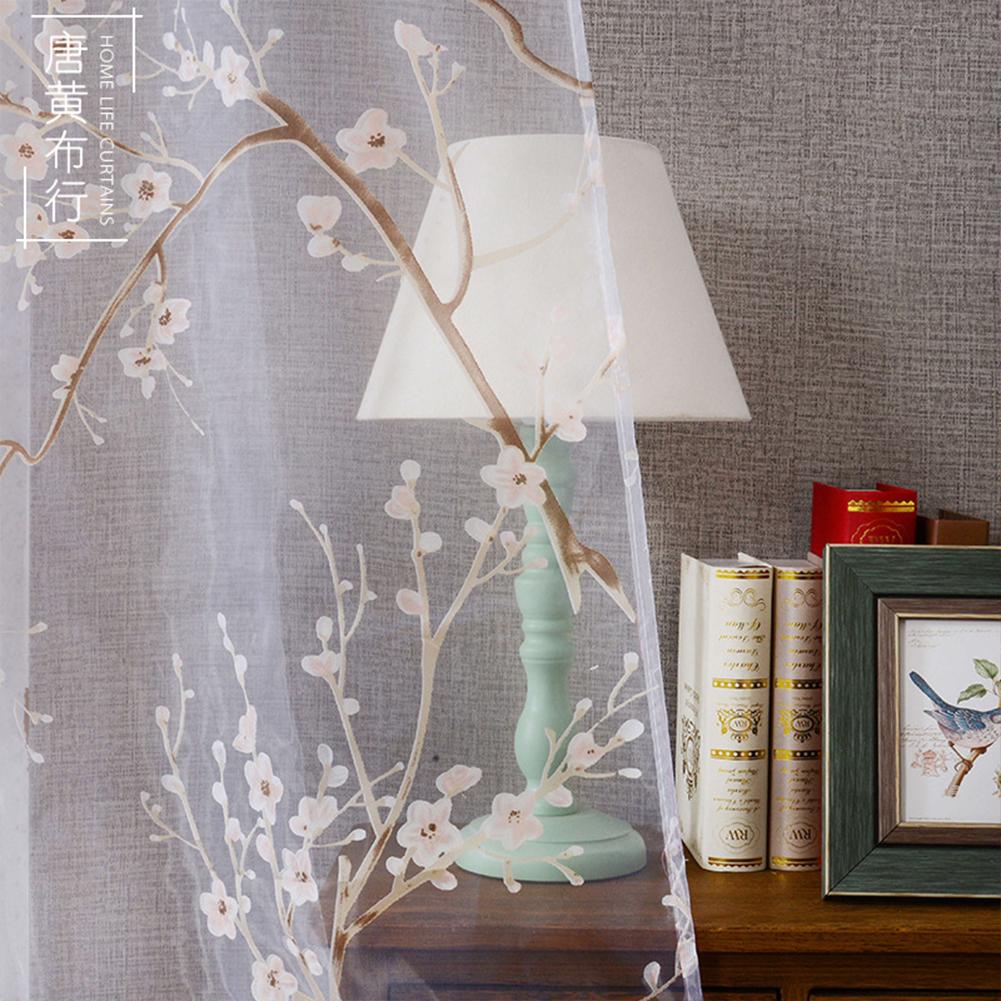 Polyester Jacquard Floral Print Transparent Curtain Window Screen Household Decoration