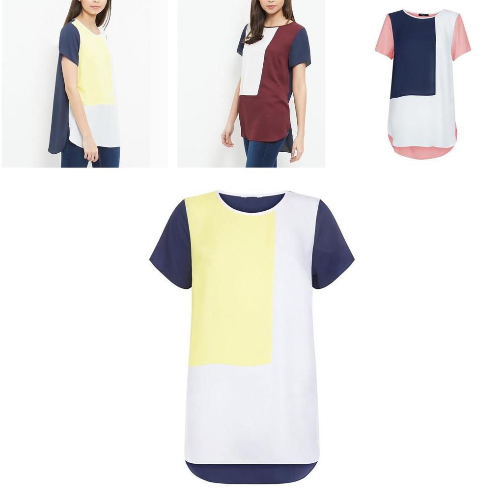 Women's Summer O-neck Loose Short Sleeve Shirt With Leisure Patchwork Design