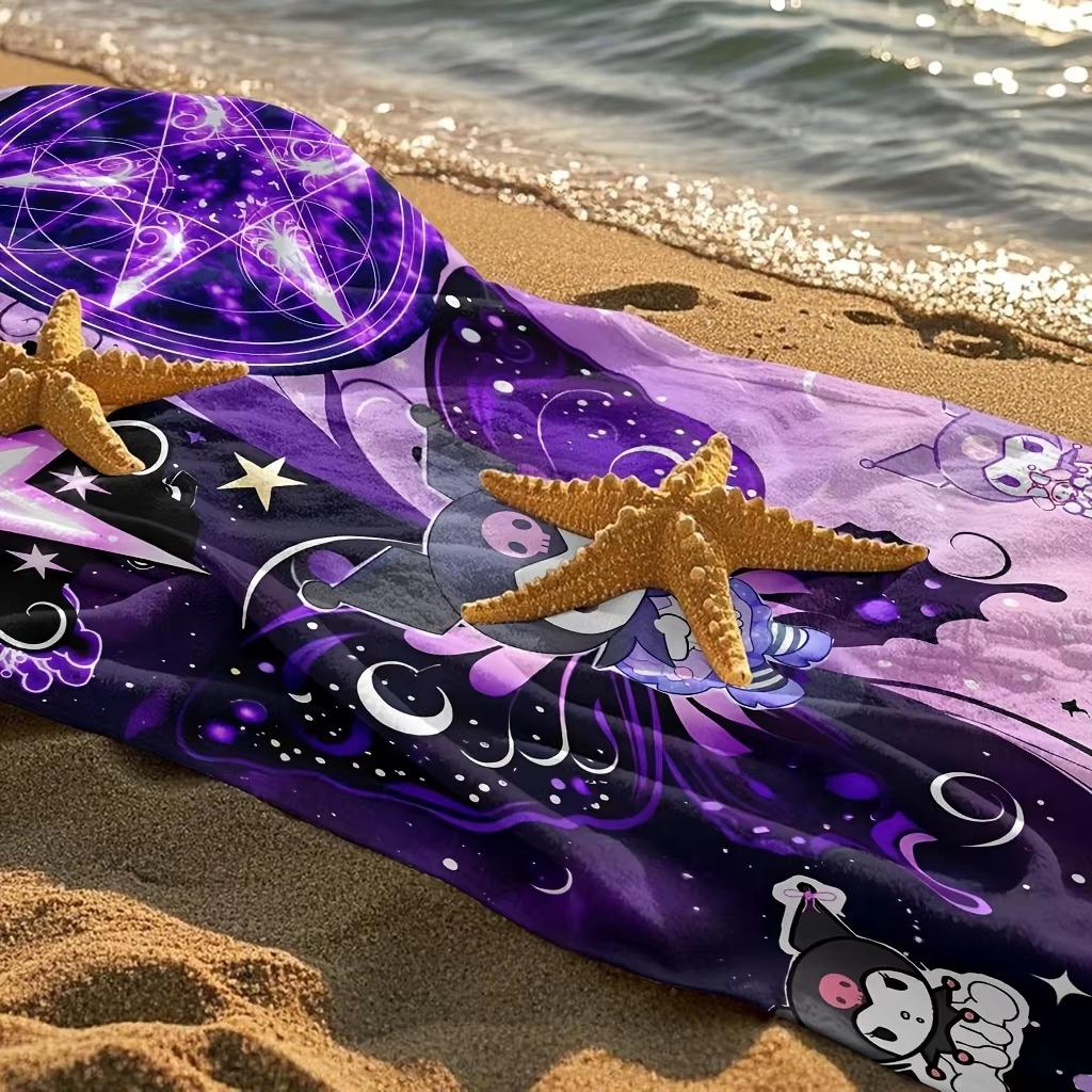 Kuromi Purple Magic Themed Beach Towel, Lightweight Soft Durable Multi Use for Summer Party Pool Travel Unisex Gift