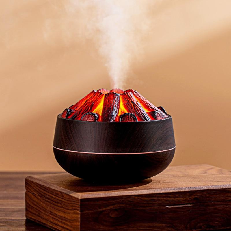 Charcoal Flame Humidifier, Aromatherapy Essential Oil Diffuser, 300Ml Mist Ultrasonic Humidifier For Bedroom,Office Night Light