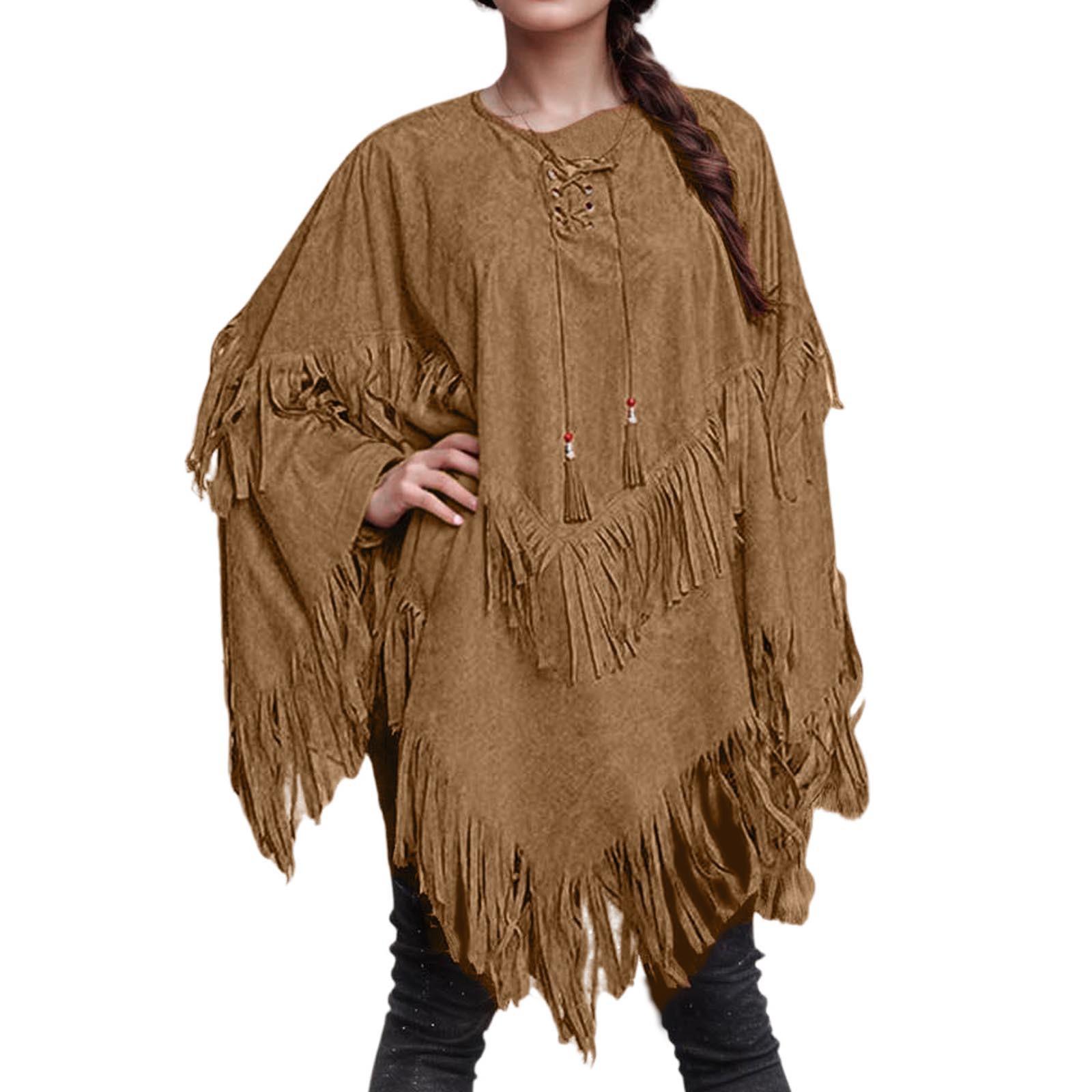 Women Sleeveless Mid Length Suede Fringe Vest Jacket Outerwear S