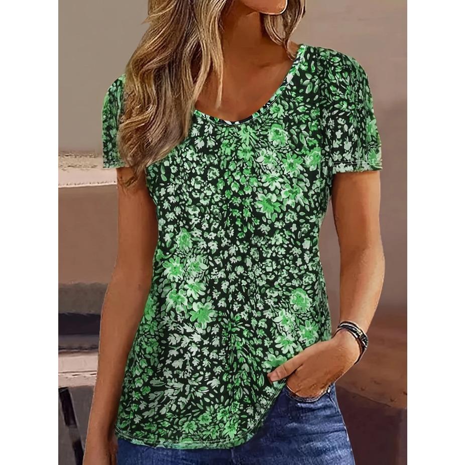 

Женская футболка с цветочным принтом для отпуска - Весенне-летний топ с коротким рукавом с оранжевыми цветами и темным фоном Семейные футболки для отпуска XL зелёный