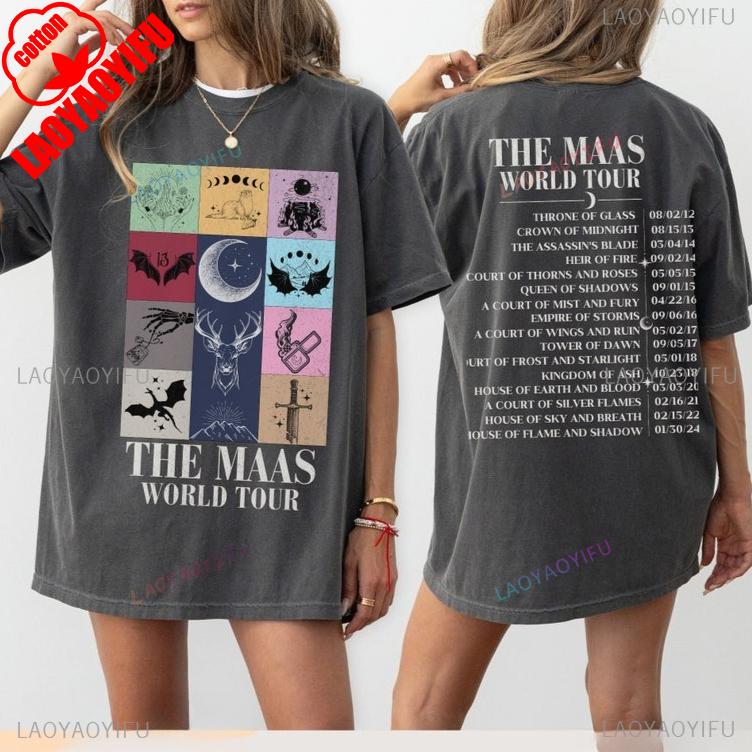 Sarah J Maas SJM Merch Světové turné Tričko Throne of Glass Oblečení pro fanoušky Crescent City Letní móda Ležérní pohodlná bavlněná trička
