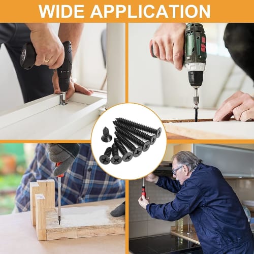 TAORAYO Black Cross Recessed Countersunk Wood Screws, 220 Pieces, 7 Sizes (3.5mm X 16mm/20mm/25mm/30mm/35mm/40mm/50mm), Self-Tapping Screws, Truss Hea