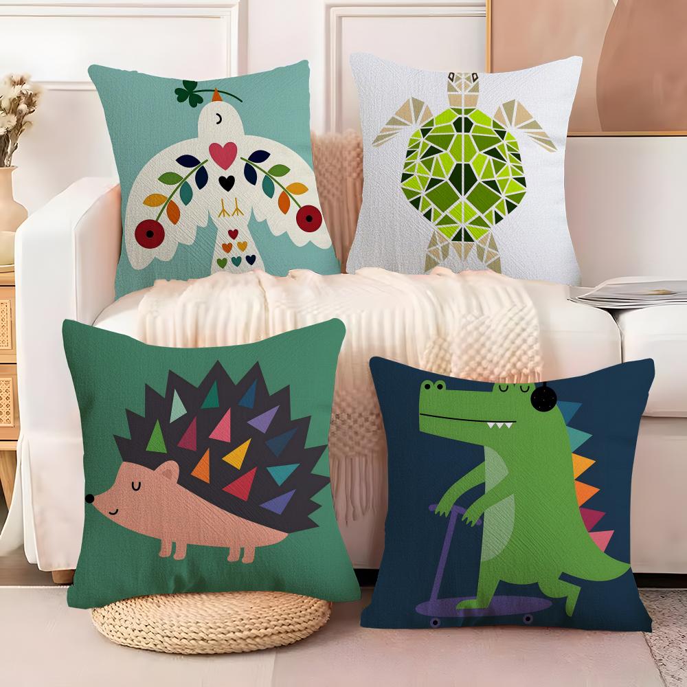 Geometric Animal Pattern Cushion Cover Soft Plush Fabric Double-Sided Printed Sofa Cushion Cover For All Seasons Home Decor Gift