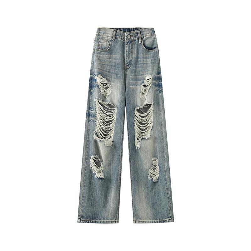 Men Ripped Jeans Men Stretchy Hole Slim Fit Hip Hop Denim Pants Casual Jeans for Men Jogging Trousers Male Oversized Cargo Pants