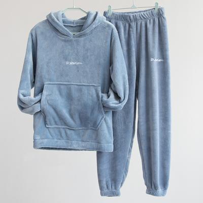 New Flannel Pajamas Elastic Waistband Coldproof Thermal Female Letter Print Solid Color Pajamas Set Furry Homewear Daily Garment