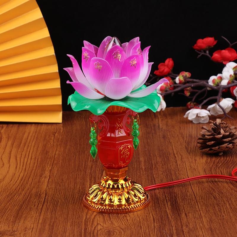 1Pc Led Lotus Buddhist Lamp Buddhism Faith Suppy Buddhism Prayer Lights For Home Meditation Worship Buddhism Temple