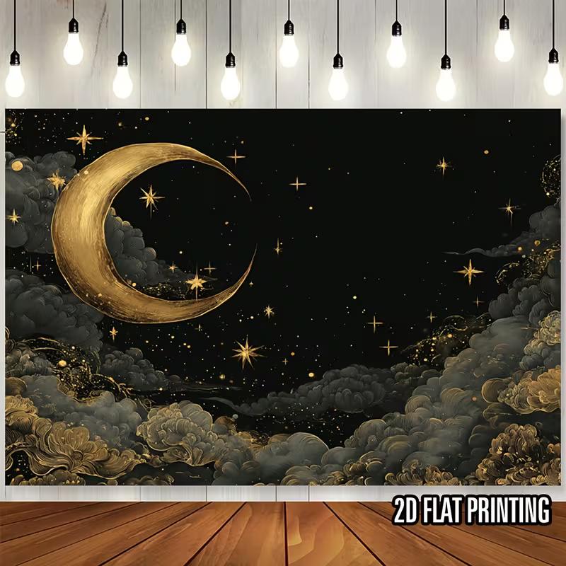 Luxury Starry Moon Background, Golden Moon and Clouds 47.2x31.5inch/120*80cm