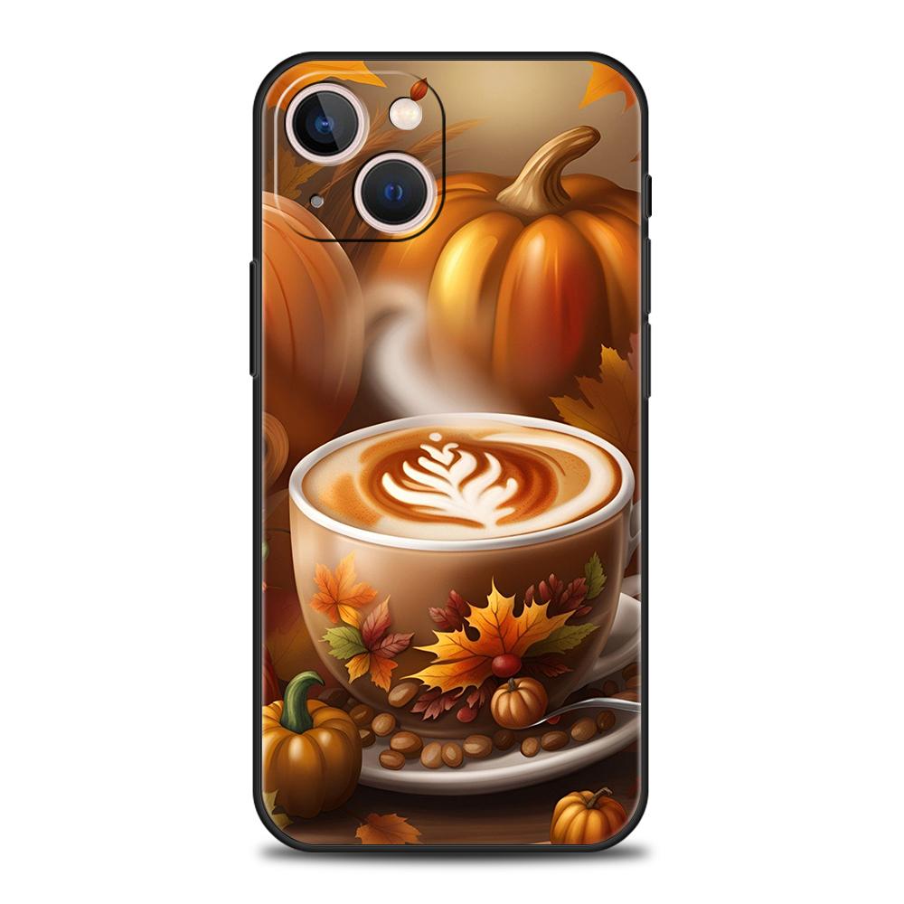 Phone Case Cover for iPhone 17 16 15 14 13 12 Pro Max 11 Pro Max 17AIR Plus Shockproof Soft TPU Bag Pumpkin Autumn Leaves Coffee