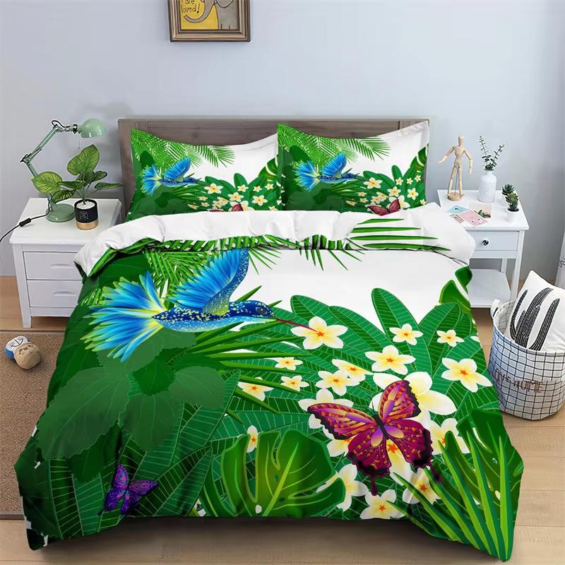 Tropical Leaves Duvet Cover Bohemia Butterfly Bedding Set Microfiber Palm Leaf Floral Comforter Cover King Full For Boys Girls
