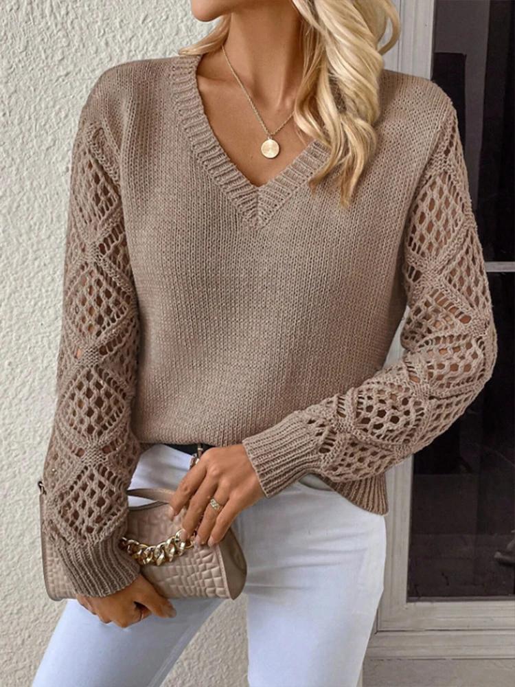 Sweater for Women Winter V Neck Hollow Pullover Warm Knitted Stretchy Long Sleeve Oversize Jumper Sweater Tops
