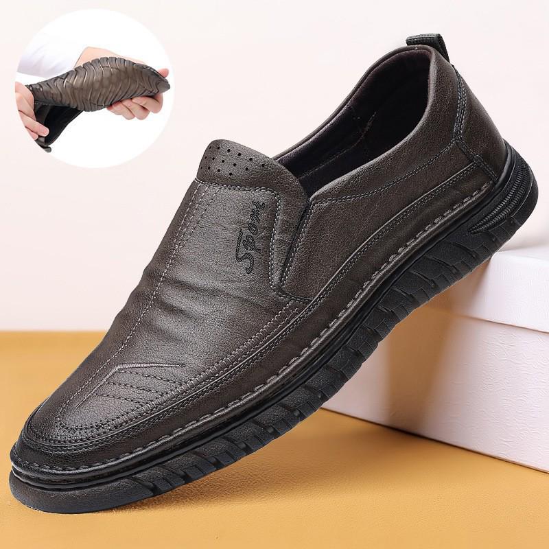 Men s 2024 Spring Breathable Casual Leather Slip-On Driving Shoes - Soft Upper & Sole 42 коричневый