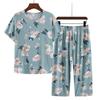 Women's Summer Short-Sleeve Cotton Silk Pajama Set - Lightweight, Two-Piece Loungewear for Outdoor and Indoor Use