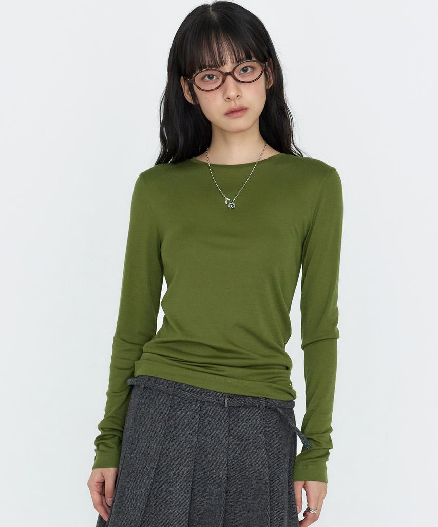 MONGDOL Wool Tencel Round Neck Long Sleeve T-Shirt Mdts111_6 Colors