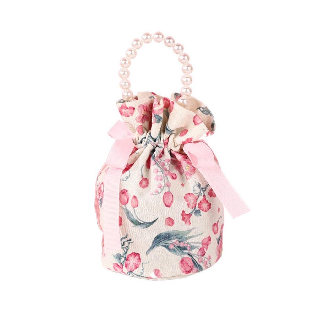Ribbon Bow Small Flower Wrist Bag Pearl Handle Bowknot Handbag Festive Sugar Bag  Female/Girls