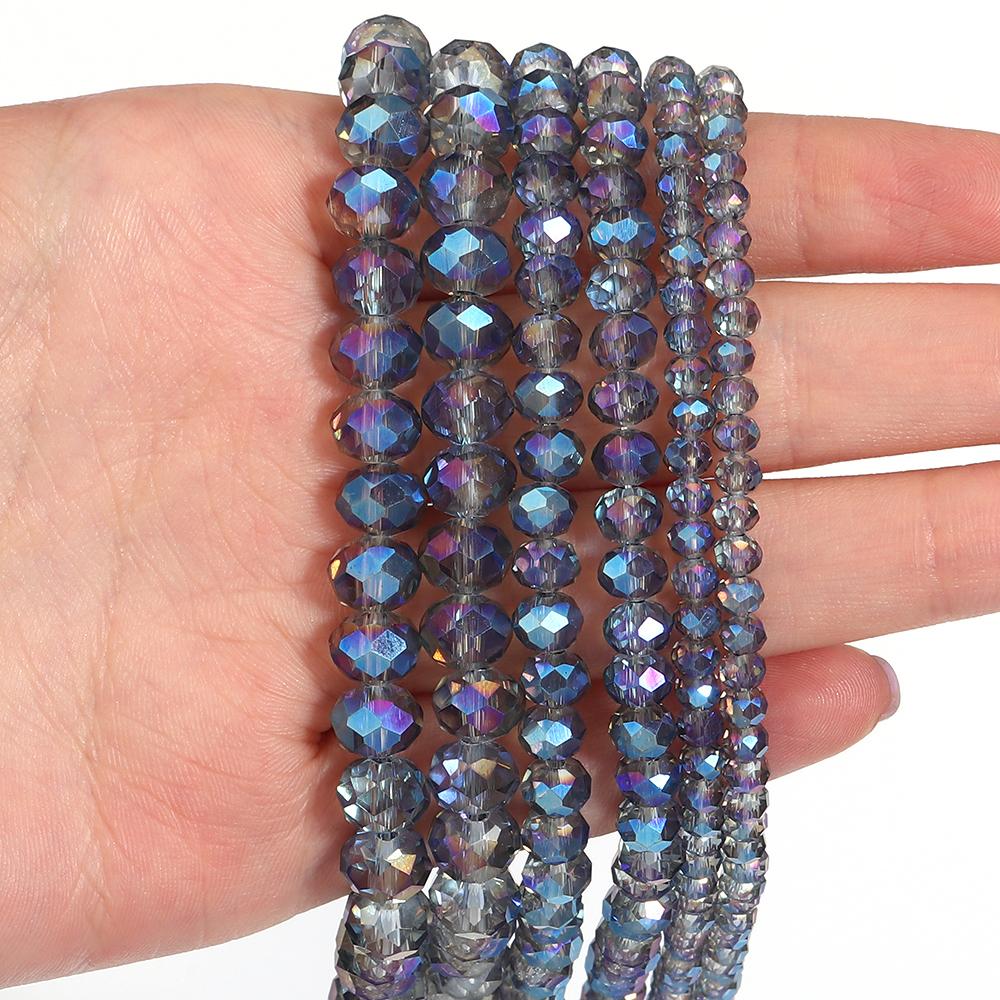 4/6/8mm Faceted Crystal Beads Transparent Blue Rondelle Glass Loose Beads for Jewelry Making DIY Bracelets Necklace Accessories