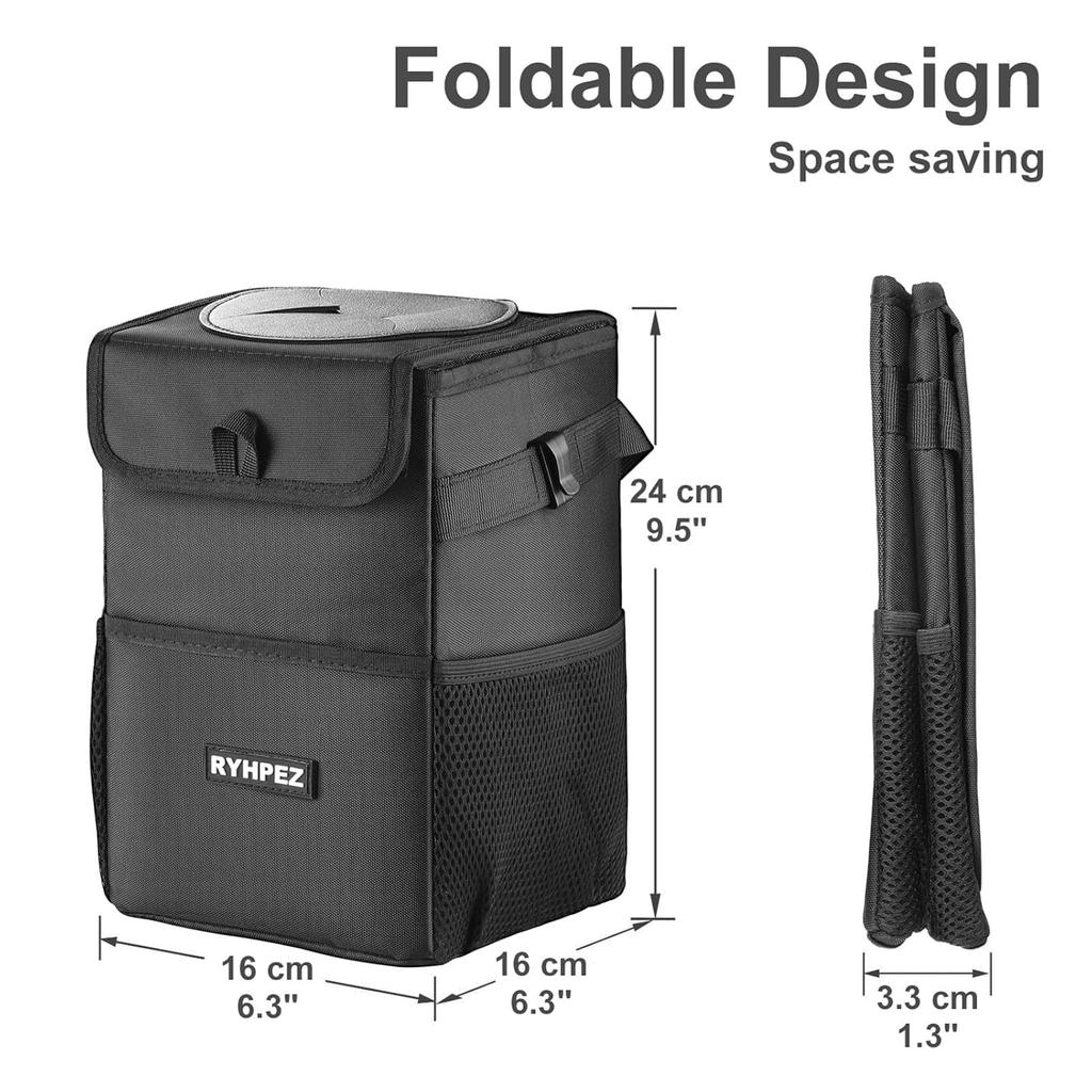 Ryhpez Car Trash Can With Lid - Leakproof Trash Bin Car Garbage Can, Collapsible Automotive Truck Organizer And Storage Bag Car Accessories For Women