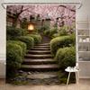 Woodland Shower Curtain 180x180cm – Forest Path with Moss & Trees, Tranquil Nature Bathroom Decor, 12 Hooks