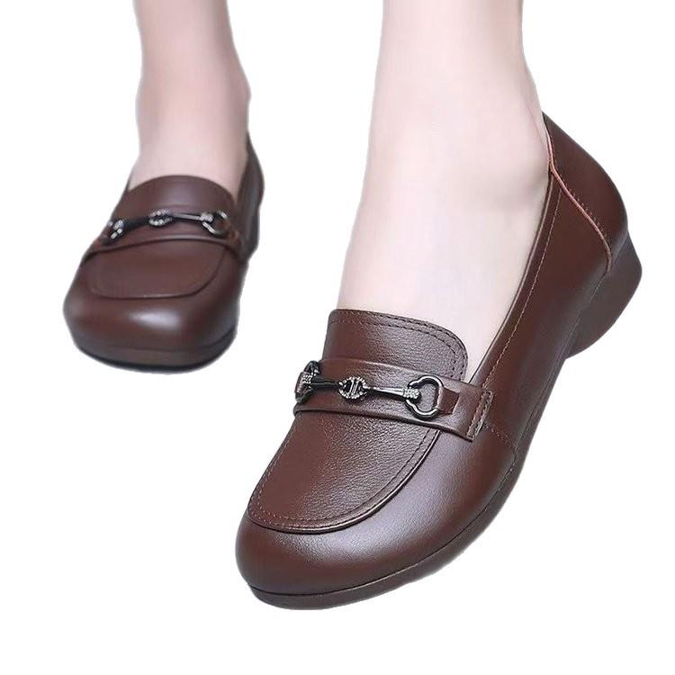Popular Loafers Women's 2025 Autumn New One-pedal Non-slip Shallow Mouth Single Shoes Lightweight Non-slip Women's Small Leather Shoes
