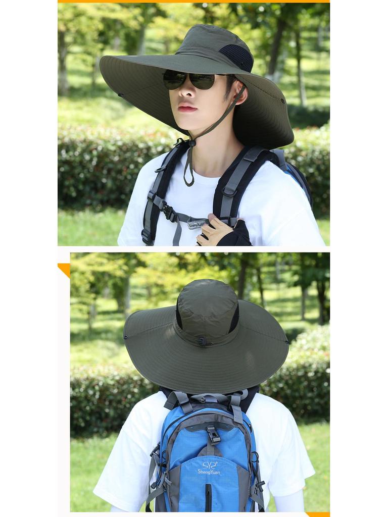 Męski kapelusz przeciwsłoneczny z szerokim rondem - Letni kapelusz słomkowy ochronny na zewnątrz do wędkowania i budowy.