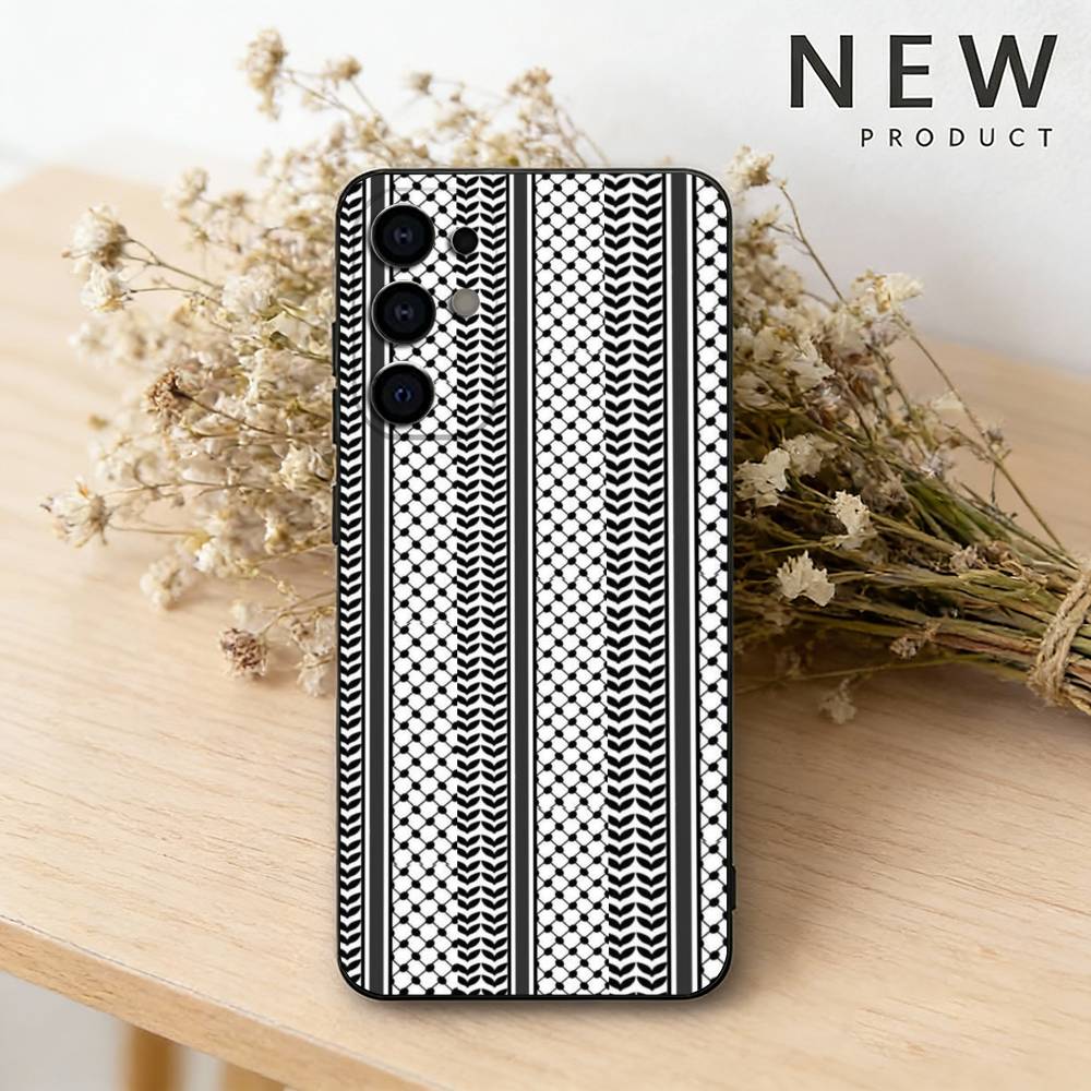 Étui de téléphone P-PalestineS Hattah K-Keffiyeh pour Samsung S26, 25, 24, 23, 22, 21, 20, 30, Ultra, Plus, Fe, Lite, noir.