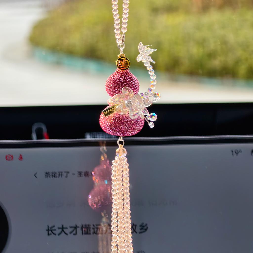 Rhinestone Gourd Butterfly Car Rearview Mirror Hanging Pendant For Women