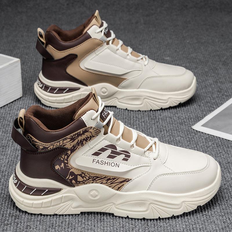 Mens Walking Shoes 2026 New High Top Leather Splicing Comfort Four Seasons Outdoor Daily Leisure Sports Trendy Sneakers