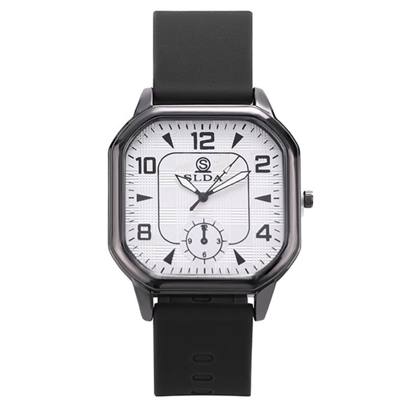 Trendy Retro Men's Leather Strap Quartz Watch - Square Case Fashion Student Wristwatch