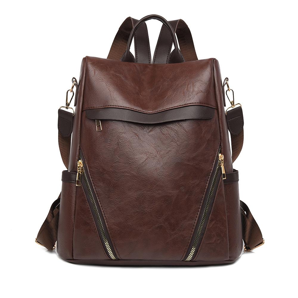 

Женская повседневная сумка из искусственной кожи на плечо в стиле ретро, простой рюкзак большой вместимости для путешествий, рюкзак для мамочек кофейный