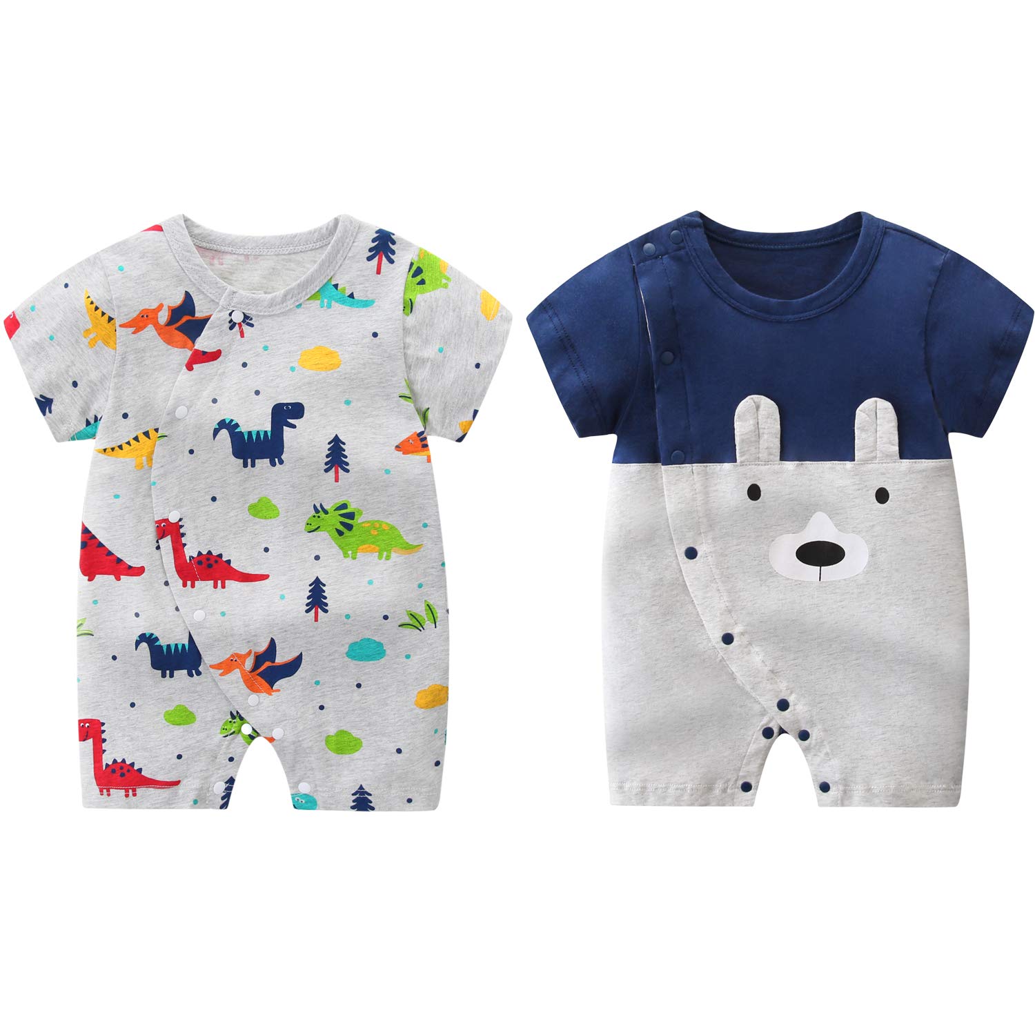 

Comfort U Baby Rompers, Summer Short Sleeve Coveralls, Set of 2, 100% Cotton, Lightweight, Baby Clothes, Undershirts, Front Closure, Snap Closure, New
