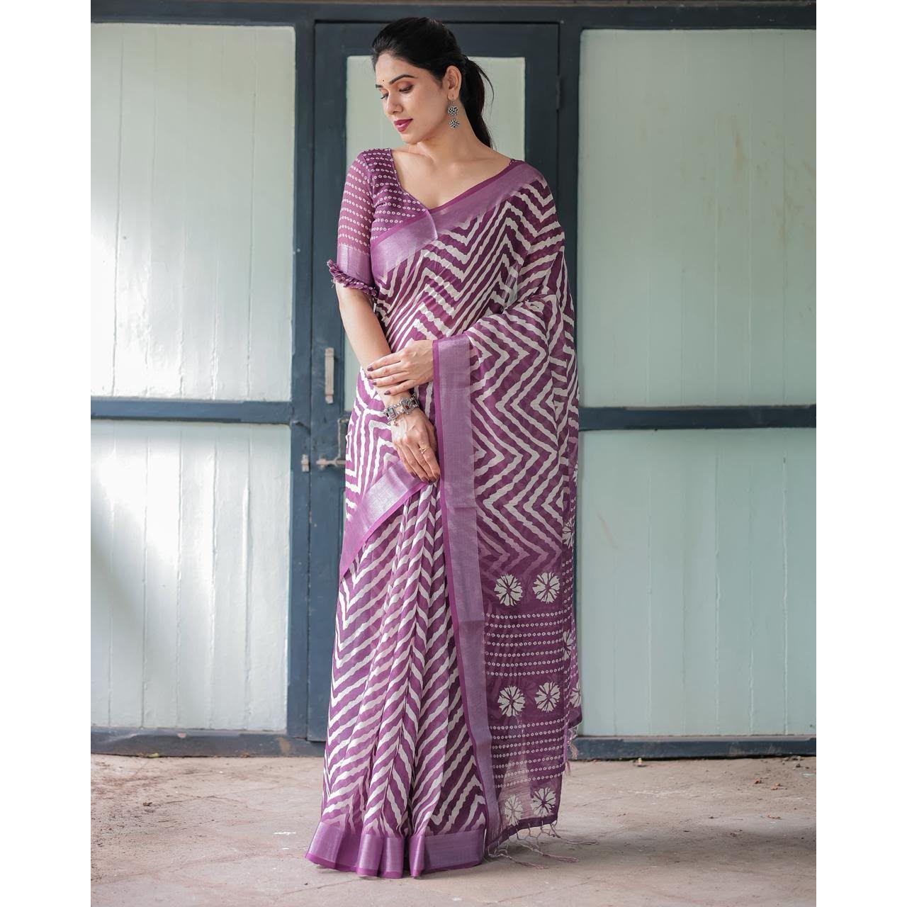 New Launch – Premium Silver Patta Weaving Linen Cotton Saree